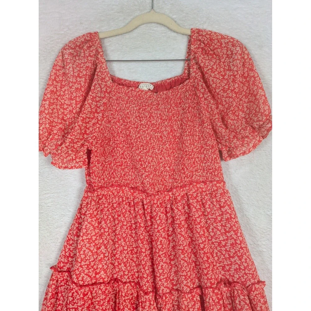 Hayden Girls Dress Girl's XL Red Floral Smocked Tiered Puff Sleeve